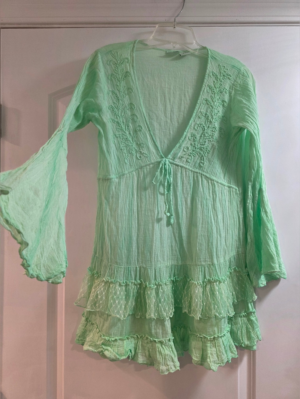 Light Mint Green Boho Ruffle Tunic